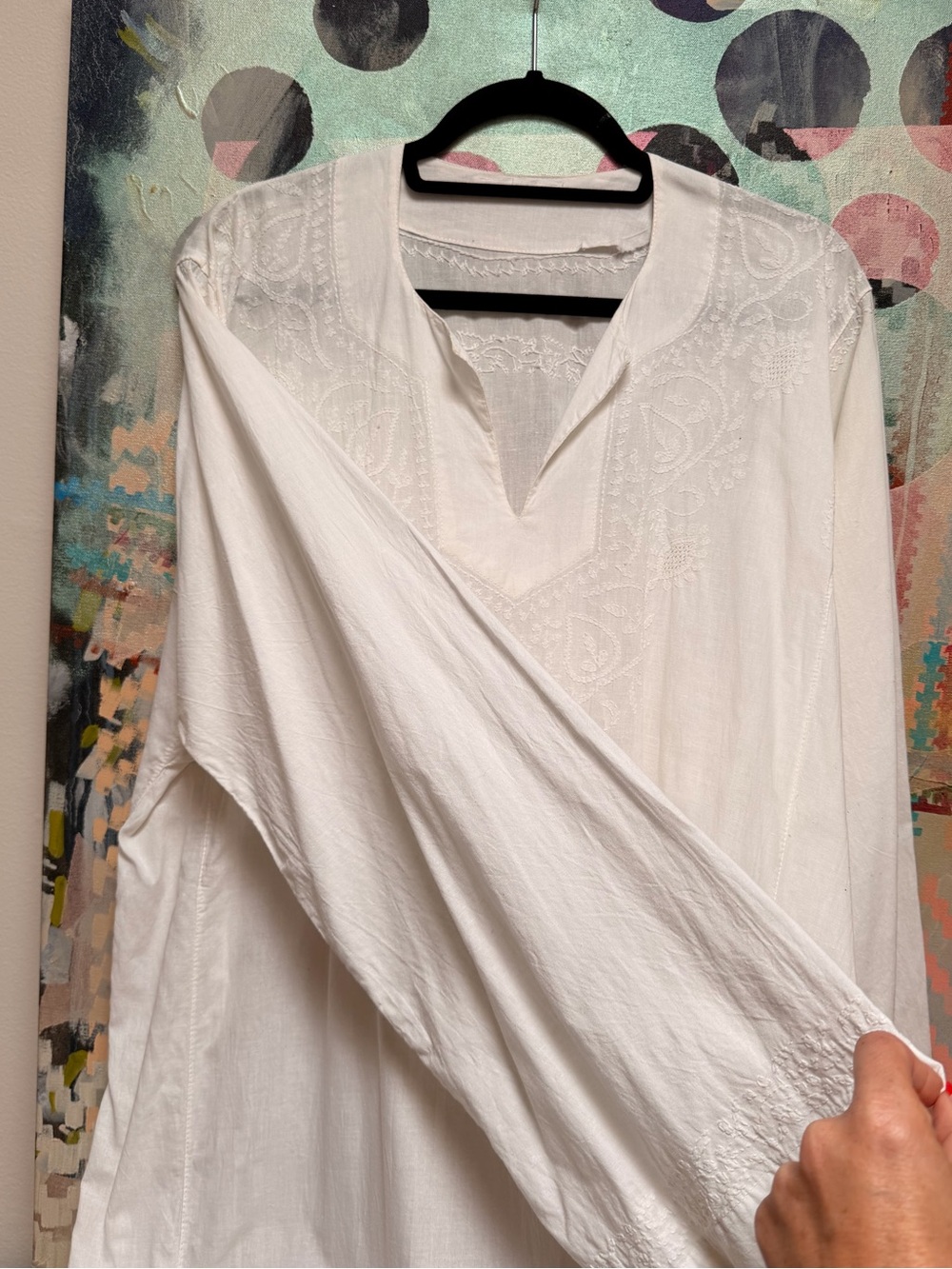 Vintage Indian Cotton Caftan Bohemian 70s Hippie Embroidered White XL - Picture 8 of 10